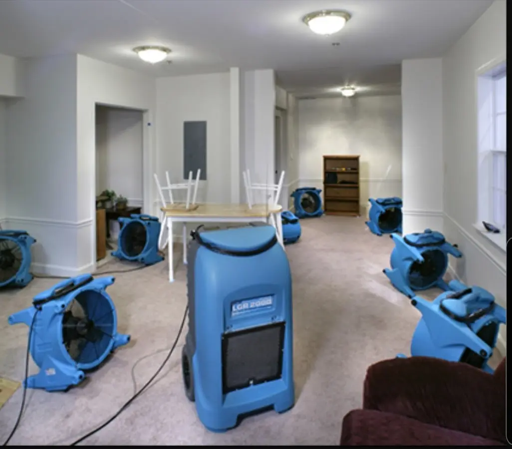 Air movers and dehumidifier setup for Water Damage Restoration in East Pikeland