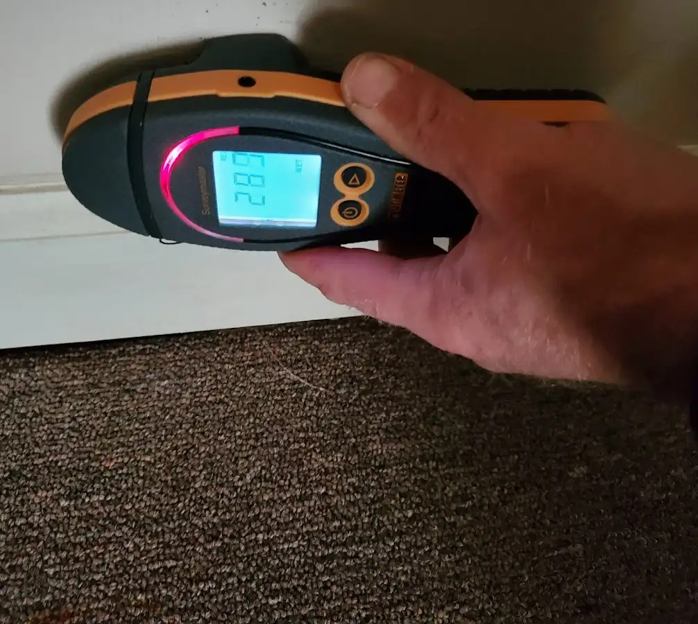 Moisture detection at baseboard during Burst Pipe Cleanup in East Pikeland
